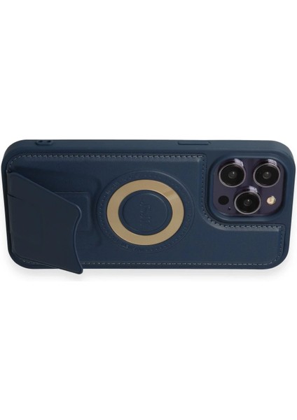 Newface iPhone 13 Pro Max Kılıf Merkür Magneticsafe Standlı Kapak - Lacivert