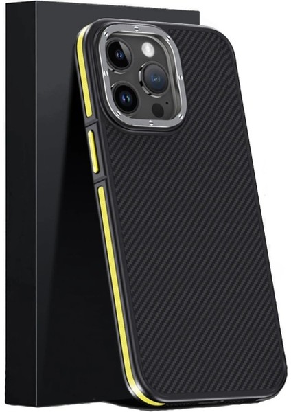 Joko iPhone 15 Pro Max Kılıf Aramid 600D Kevlar Karbon Fiber Magsafe Kapak - Sarı