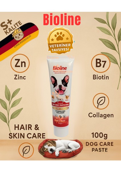 Minnosh&kokosh Bioline Köpek Vitamini - Bio-Zinc Pasta – Çinko ve Biotin Destekli Tüy ve Deri Bakım Macunu 100 gr