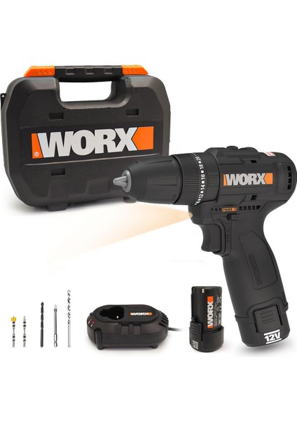 WX121 12VOLT/2.0AH Li-Ion Çift Akülü Kömürsüz Profesyonel Şarjlı Darbeli Matkap + 5 Parça Aksesuar