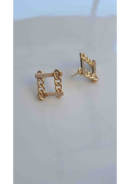 Ithal Küpe Kare Zincir ve Taş Detaylı Görünüm fiyatları