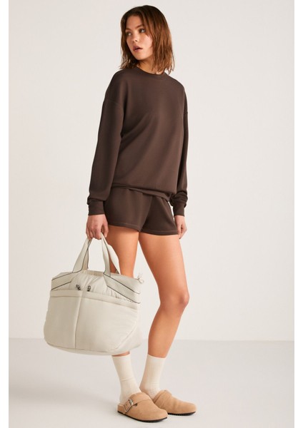 Maısıe Kadın Organik Pamuklu Comfort Fit Bisiklet Yaka Kahverengi Sweatshirt fiyatları