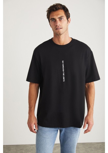 Harald Erkek Bisiklet Yaka %100 Pamuk Baskı Detaylı Siyah T-shirt modelleri