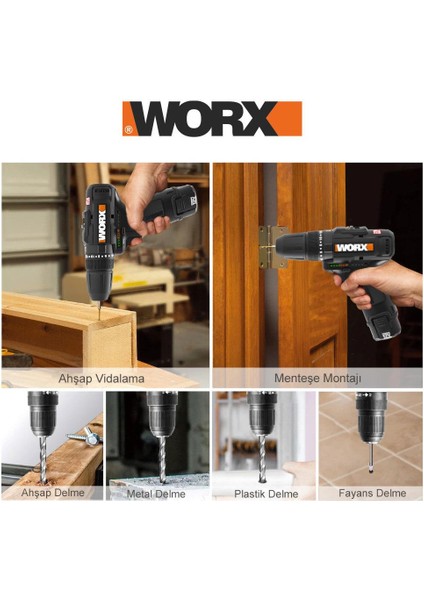 WX121 12VOLT/2.0AH Li-Ion Çift Akülü Kömürsüz Profesyonel Şarjlı Darbeli Matkap + 5 Parça Aksesuar fırsatları