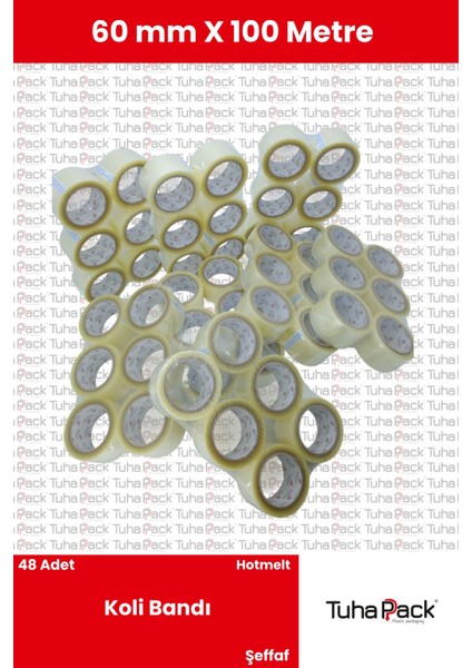 Koli Bandı 60MM x 100M Hotmelt Şeffaf (48 Adet) - Güçlü Yapışkanlı Koli Bandı