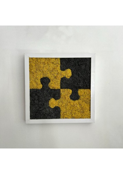 30X30 cm Puzzle Desenli Yosun Tablo | El Yapımı, Bakım Gerektirmeyen Doğal Duvar Dekoru | Sarı-Siyah Kontrastlı Bitki Sanatı fiyatları