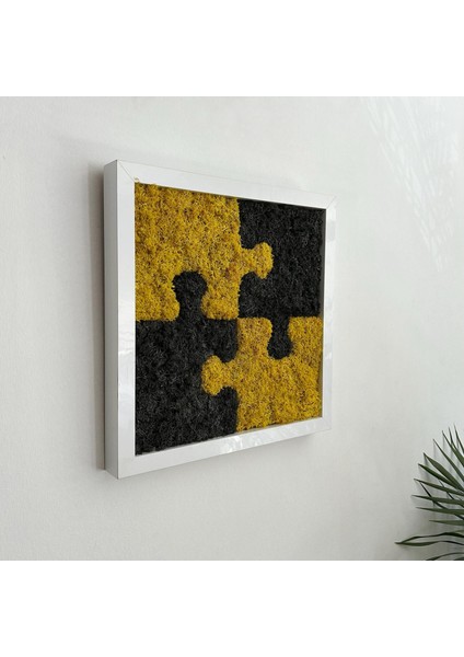30X30 cm Puzzle Desenli Yosun Tablo | El Yapımı, Bakım Gerektirmeyen Doğal Duvar Dekoru | Sarı-Siyah Kontrastlı Bitki Sanatı fırsatları