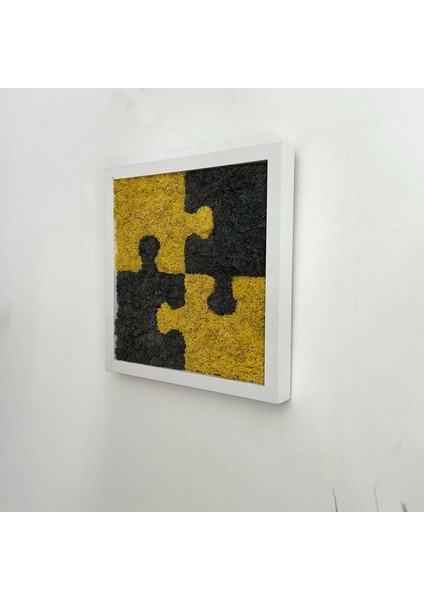 30X30 cm Puzzle Desenli Yosun Tablo | El Yapımı, Bakım Gerektirmeyen Doğal Duvar Dekoru | Sarı-Siyah Kontrastlı Bitki Sanatı indirimleri