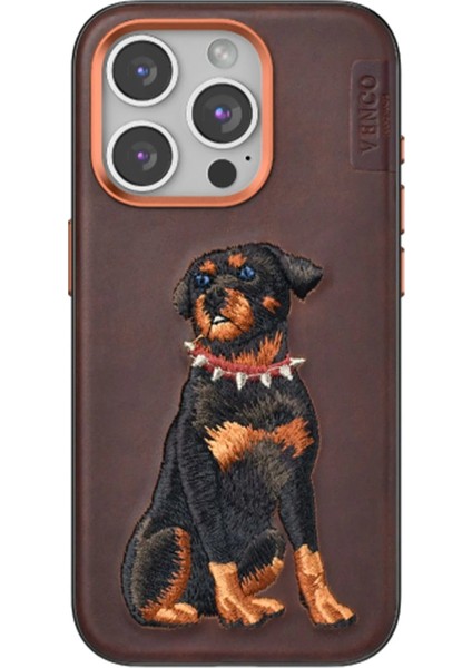 Venco iPhone 15 Pro Perma Desenli Kapak - Koyu Kahve