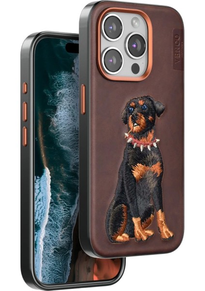 Venco iPhone 15 Pro Perma Desenli Kapak - Koyu Kahve