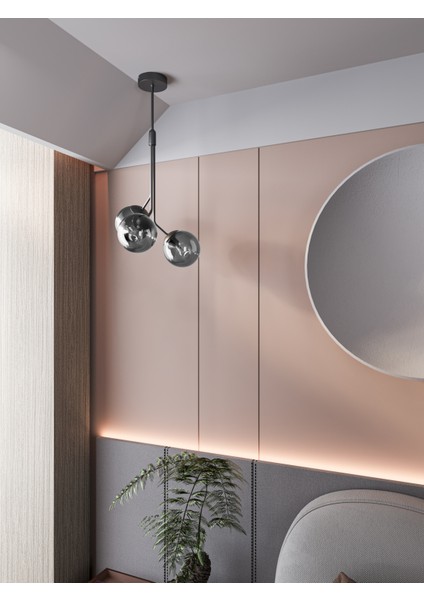 Luno 3 White Antique – Siyah Gövdeli Füme Camlı 3’lü Sarkıt Avize (60 Cm)