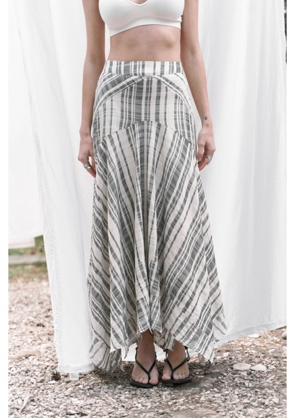 Peigi Çizgili Parçalı Siyah Midi Etek modelleri