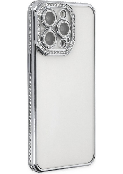 Newface iPhone 13 Pro Kılıf Joke Taşlı Silikon - Gümüş