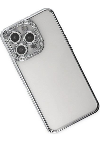 Newface iPhone 13 Pro Kılıf Joke Taşlı Silikon - Gümüş modelleri