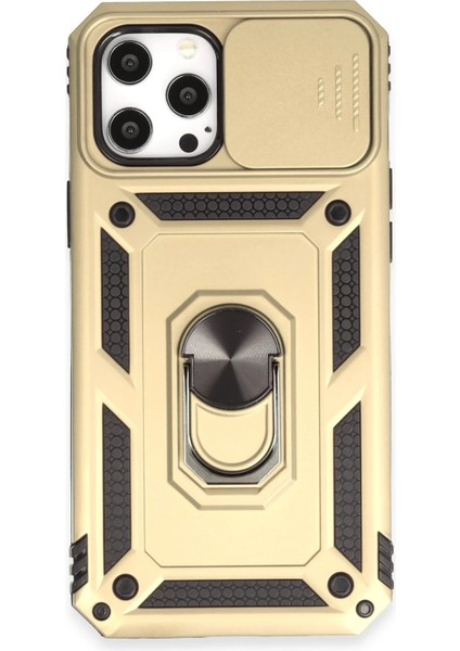 Newface iPhone 12 Pro Max Kılıf Pars Lens Yüzüklü Silikon - Gold