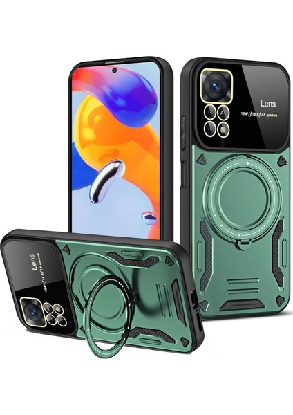Newface Xiaomi Redmi Note 12 Pro 4g Kılıf Joy Lens Standlı Kapak - Koyu Yeşil