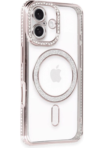 Newface iPhone 16 Plus Kılıf Joke Simli Magneticsafe Kılıf - Pembe