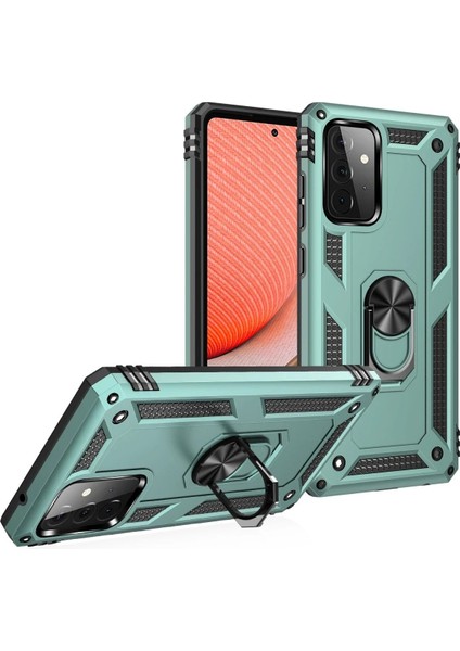 Newface Samsung Galaxy A72 Kılıf Sofya Yüzüklü Silikon Kapak - Yeşil