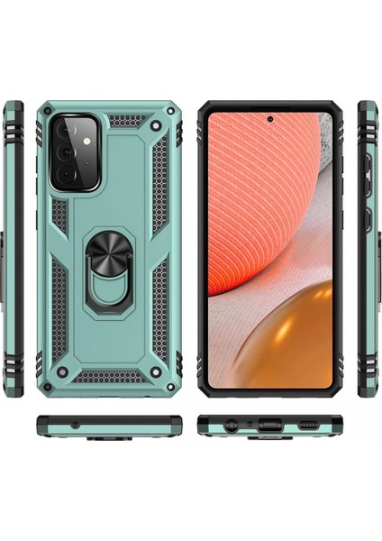 Newface Samsung Galaxy A72 Kılıf Sofya Yüzüklü Silikon Kapak - Yeşil