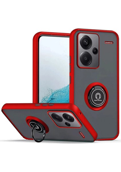 Newface Xiaomi Redmi Note 13 Pro Plus Kılıf Montreal Yüzüklü Silikon Kapak - Kırmızı