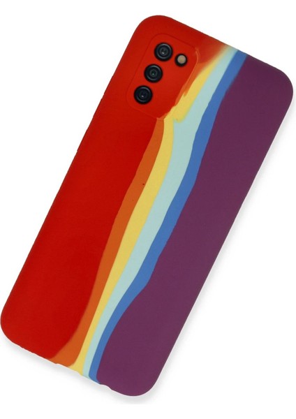 Newface Samsung Galaxy A03S Kılıf Ebruli Lansman Silikon - Kırmızı-Mor