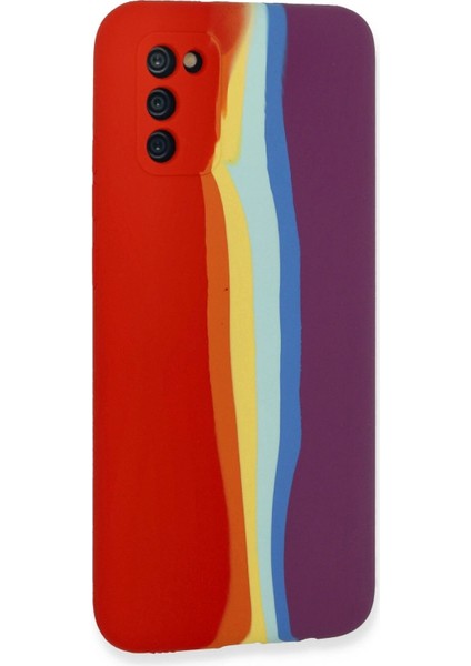 Newface Samsung Galaxy A03S Kılıf Ebruli Lansman Silikon - Kırmızı-Mor