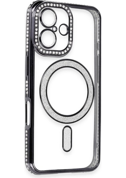 Newface iPhone 16 Kılıf Joke Simli Magneticsafe Kılıf - Siyah