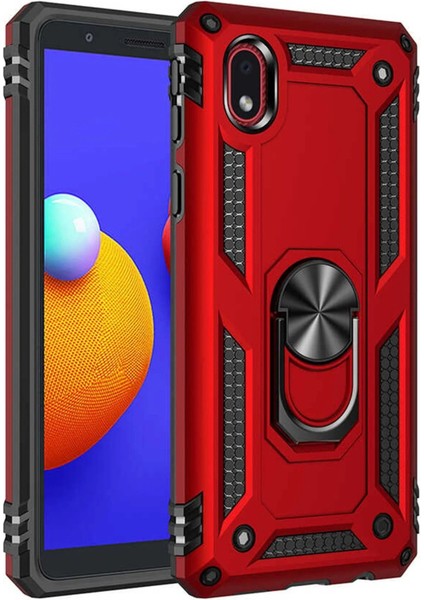 Newface Samsung Galaxy A01 Core Kılıf Sofya Yüzüklü Silikon Kapak - Kırmızı