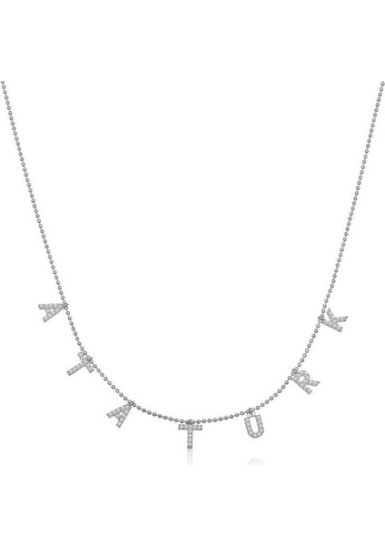 Gümüş Atatürk Yazılı Bayan Kolye