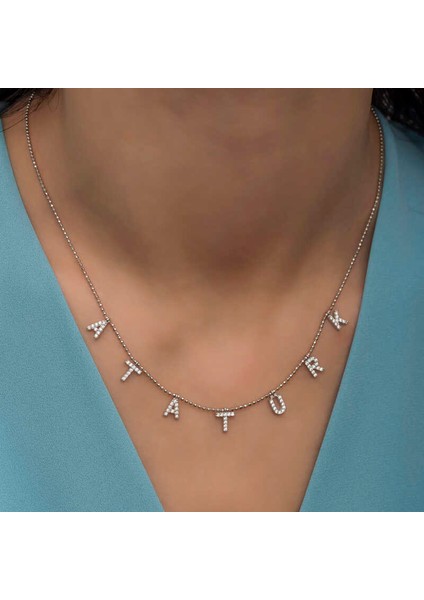 Gümüş Atatürk Yazılı Bayan Kolye modelleri