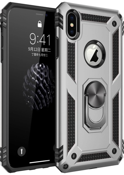 Newface iPhone x Kılıf Sofya Yüzüklü Silikon Kapak - Gümüş