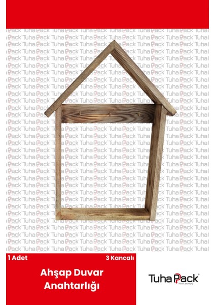 Sunpack Ahşap Duvar Anahtarlığı - 3 Lü, 47X28CM, Ceviz, Dekoratif, Doğal ve Şık Tasarım