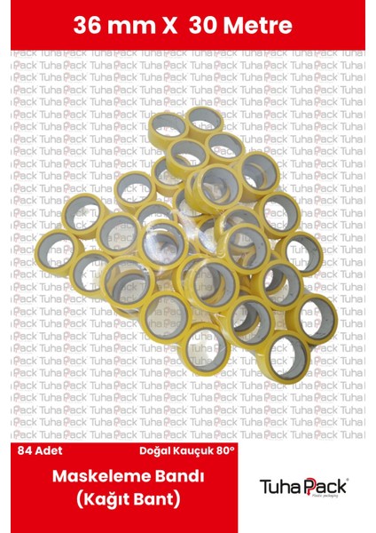 Maskeleme Bandı 36MM x 30M Sarı (84 Adet) (Kağıt Bant) - Oto Boya, Fırın ve Dekorasyon Bandı