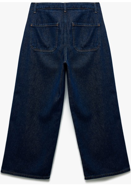 Normal Paça Düğmeli Yüksek Bel Pamuklu Geniş Paça Crop Jean Pantolon - Wide Leg Jeans fiyatları