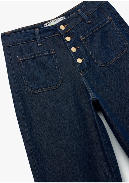 Normal Paça Düğmeli Yüksek Bel Pamuklu Geniş Paça Crop Jean Pantolon - Wide Leg Jeans modelleri