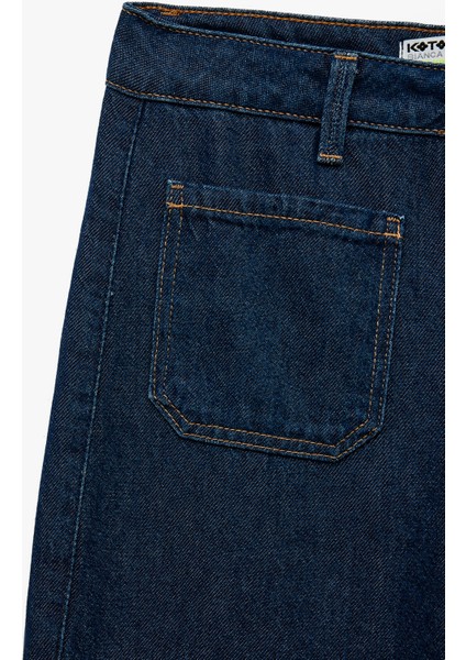 Normal Paça Düğmeli Yüksek Bel Pamuklu Geniş Paça Crop Jean Pantolon - Wide Leg Jeans fırsatları