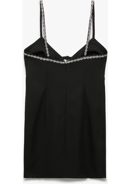 Kurdele Detaylı Kalp Yaka Ince Askılı Taşlı Mini Elbise fırsatları