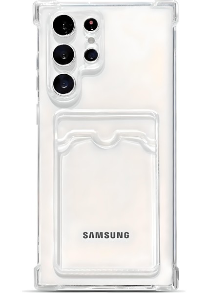 Samsung Galaxy S22 Ultra Uyumlu Kamera Korumalı Kartlıklı Köşeleri Airbag Tasarımlı Darbe Önleyici Şeffaf Silikon Kılıf