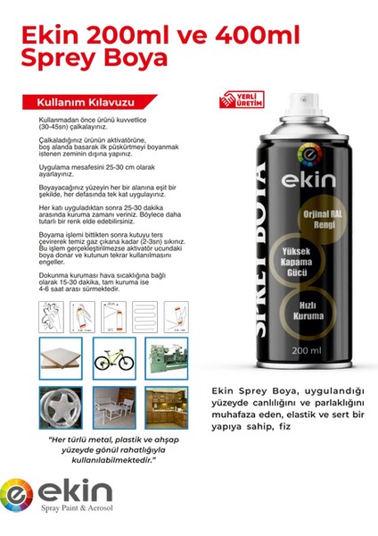 400 ml Sprey Boya Parlak Siyah Renk 5 Adet