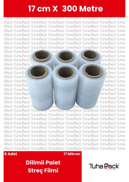 Dilimli Streç Film 17CM x 300M Şeffaf 17 Mikron (6'lı Paket) - Palet, Koli ve Ağaç Aşılama Streçi