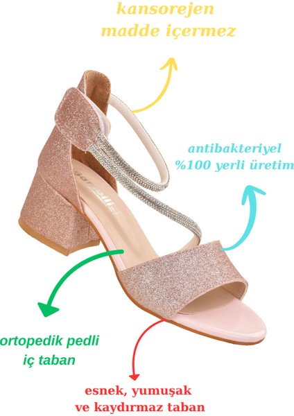Kum Simli Günlük Kız Çocuk 4 cm Topuklu Sandalet Abiye Ayakkabı