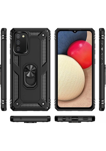 Newface Samsung Galaxy A03S Kılıf Sofya Yüzüklü Silikon Kapak - Siyah