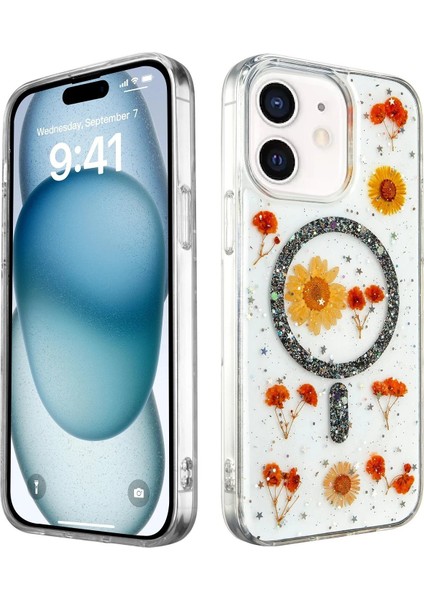 Newface iPhone 12 Kılıf Daisy Simli Magsafe Kapak - Siyah