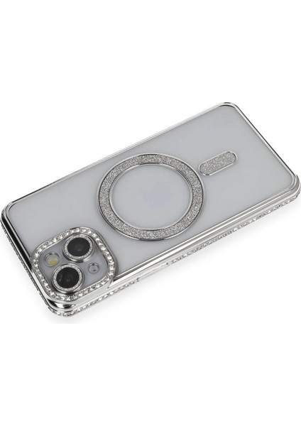 Newface iPhone 13 Kılıf Joke Simli Magneticsafe Kılıf - Gümüş