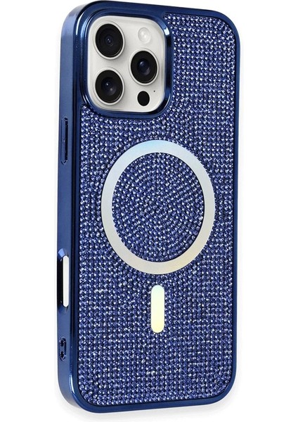 Newface iPhone 16 Pro Kılıf Diamond Magsafe Kapak - Lacivert