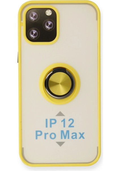 Newface iPhone 12 Pro Max Kılıf Montreal Yüzüklü Silikon Kapak - Sarı