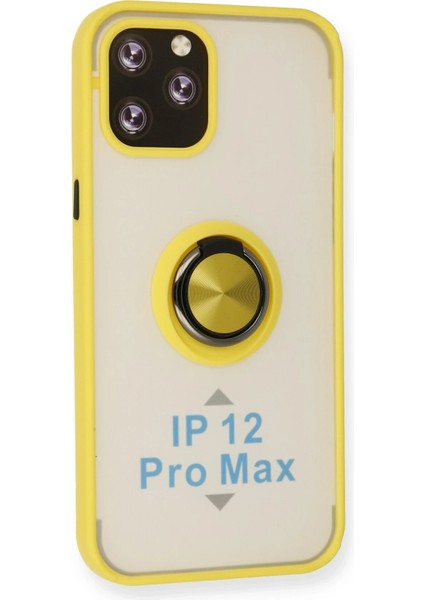 Newface iPhone 12 Pro Max Kılıf Montreal Yüzüklü Silikon Kapak - Sarı