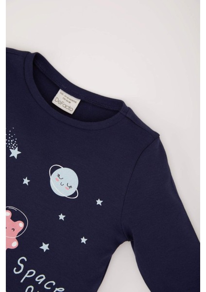 Kız Bebek Pijama Takımı Uzay Baskılı Uzun Kollu Üst Beli Lastikli Uzun Alt D9073A525SP