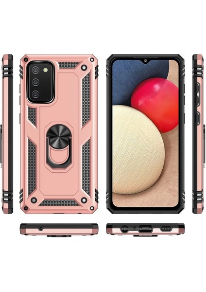 Newface Samsung Galaxy A03S Kılıf Sofya Yüzüklü Silikon Kapak - Rose
