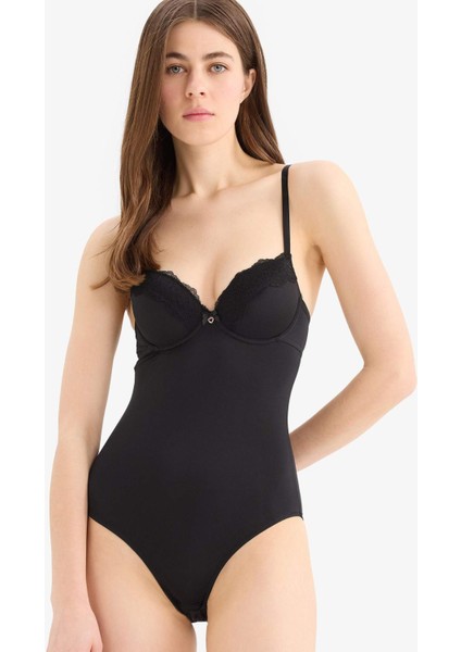 Yarım Dolgulu Dantel Detaylı Bodysuit-Fall in Love D8168AX25SP